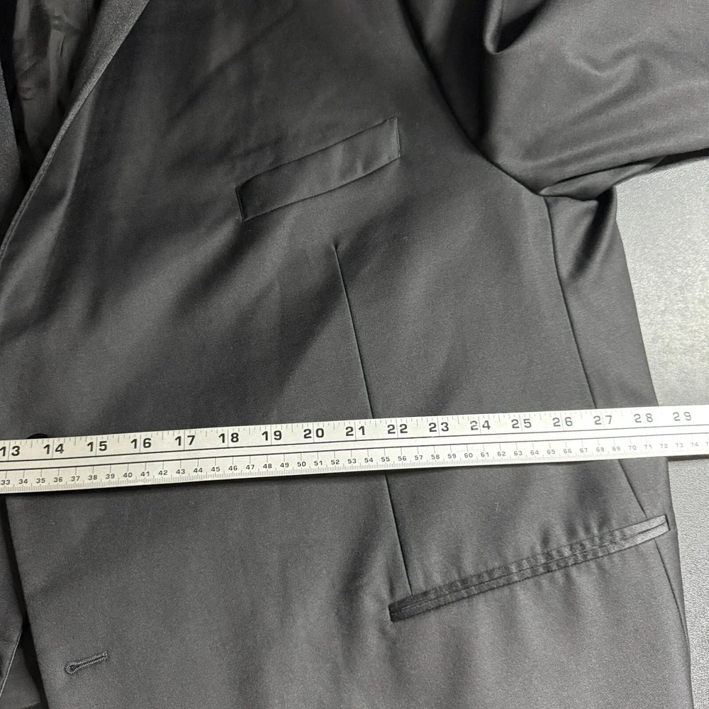 Oliver Wicks Italy Mens 52L Black Wool Two-Piece Suit 36W Pants Solid Super 110s